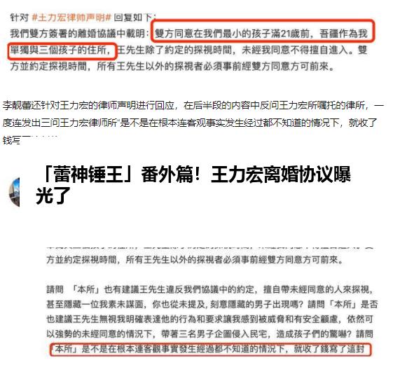「蕾神锤王」番外篇！王力宏离婚协议曝光了