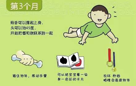 俯卧可以撑起上身,头可以抬45度,开始把看和做联系到起